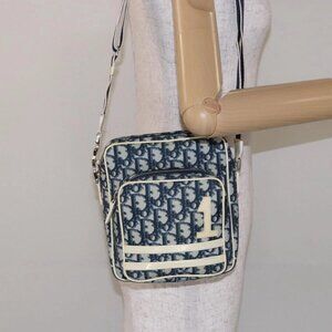 Christian Dior Trotter Canvas Shoulder Bag PVC Navy Silver Auth